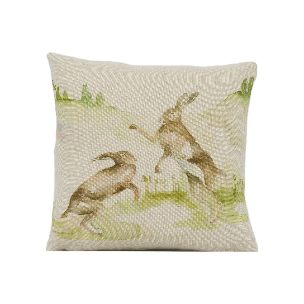 Voyage - Boxing Hares -  Linen - Cute Rabbit Cushion Cover Throw Pillow Designer Home Decor