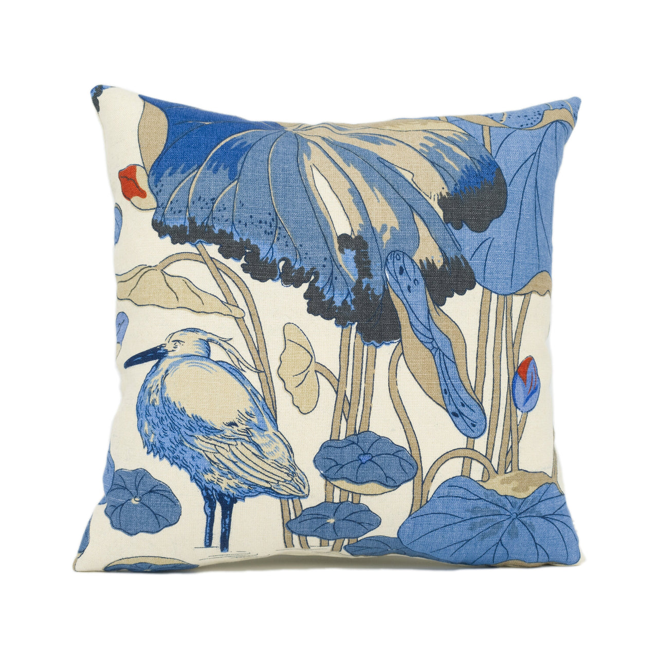 GP & J Baker - Nympheus - Indigo / Marine / Linen - Birds and Lillypad Cushion Cover - Handmade Throw Pillow - Designer Home Décor