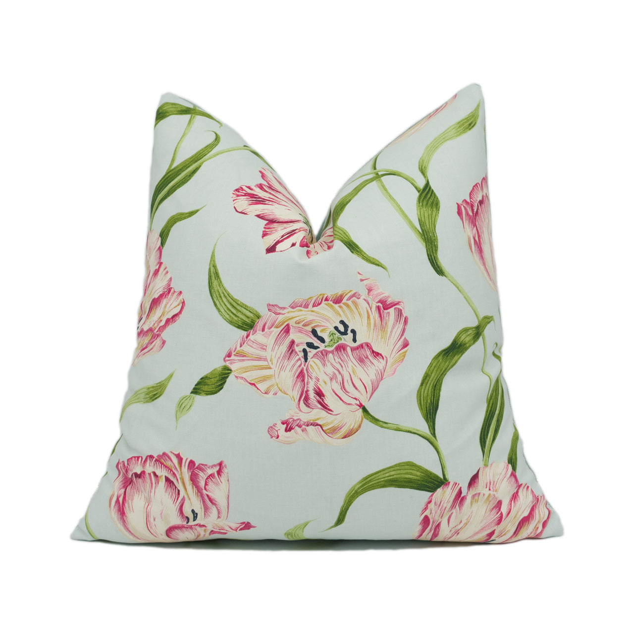 Sanderson - Dancing Tulips - Blue / Pink  - Vibrant Bright Floral Cushion Cover - Handmade Throw Pillow - Designer Home Décor