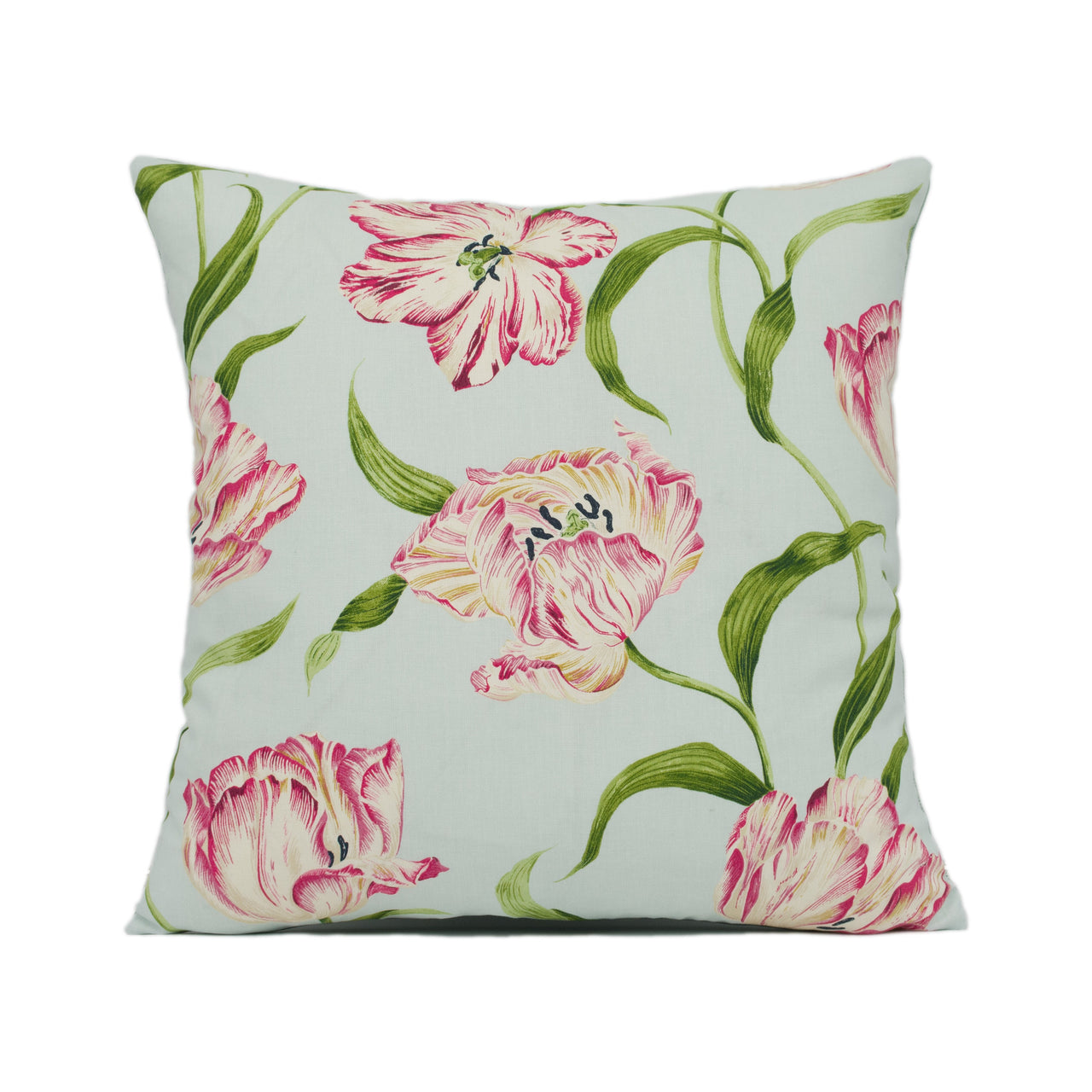 Sanderson - Dancing Tulips - Blue / Pink  - Vibrant Bright Floral Cushion Cover - Handmade Throw Pillow - Designer Home Décor