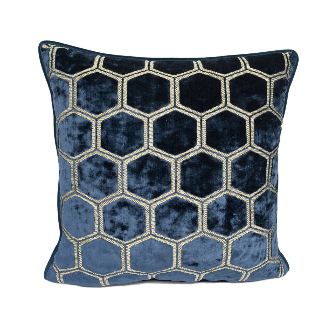 Designers Guild - Manipur - Midnight - Luxury Hexagonal Geometric Velvet Cushion Cover - Handmade Throw Pillow - Designer Home Décor