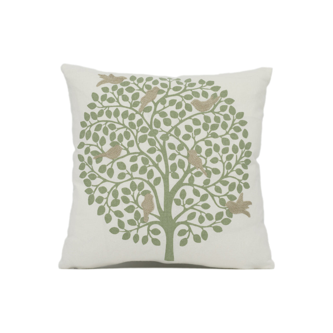 Sanderson - Bay Tree - Celadon - Stylized Tree and Embroidered Bird Cushion Cover - Handmade Throw Pillow - Designer Home Décor