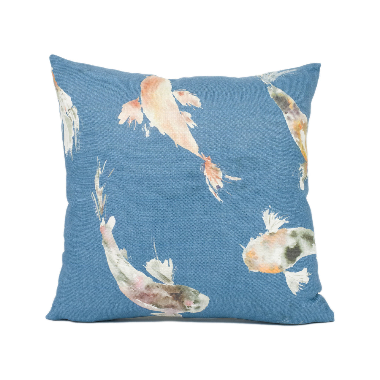 Voyage - Koi Carp - Cobalt - Painterly Watercolour Japanese Fish Pond Cushion Cover - Handmade Throw Pillow - Designer Home Décor