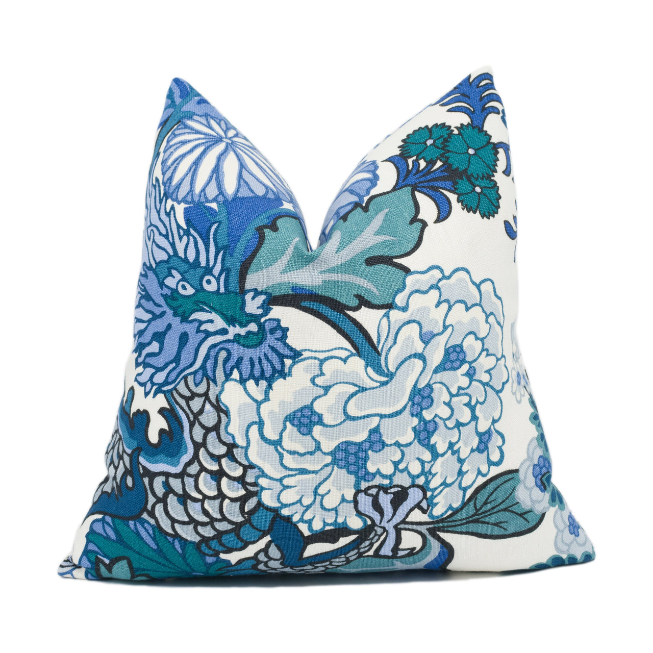 Schumacher - Chiang Mai Dragon - China Blue - Art Deco Chinoiserie Designer Cushion Cover - Handmade Throw Pillow Luxury Home Décor