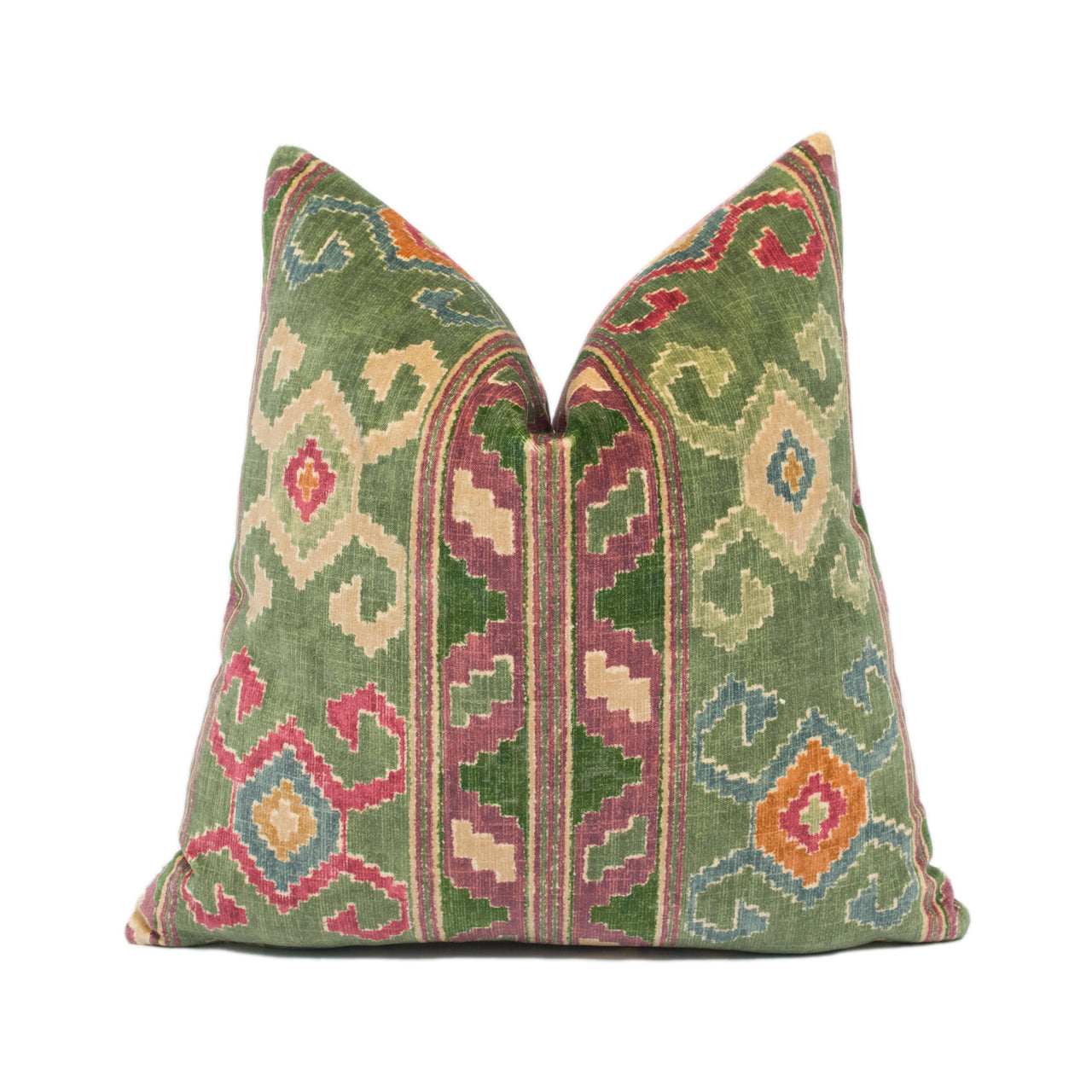 Mulberry - Nomad Velvet - Plum / Green - Ethnic Carpet Inspired Geometric Cushion Cover - Handmade Throw Pillow - Designer Home Décor