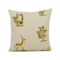 Thumbnail for Sanderson - Clemence - Russet / Sand - Embroidered Forest Animals & Wild Flowers Cushion Cover - Handmade Throw Pillow - Designer Home Décor