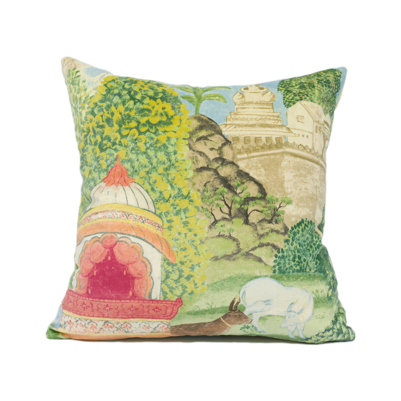 Zoffany - Peacock Garden Velvet - Green / Coral - Lush Indian Inspired Cushion Cover - Handmade Throw Pillow - Designer Home Décor