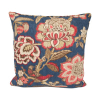 Thumbnail for Sanderson - Indra Flower - Indigo / Cherry - Self Piped Ikat Inspired Floral Cushion Cover - Handmade Throw Pillow - Designer Home Décor