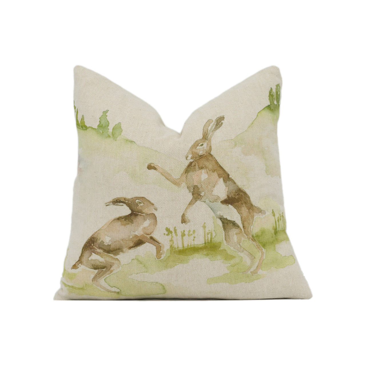 Voyage - Boxing Hares -  Linen - Cute Rabbit Cushion Cover Throw Pillow Designer Home Decor