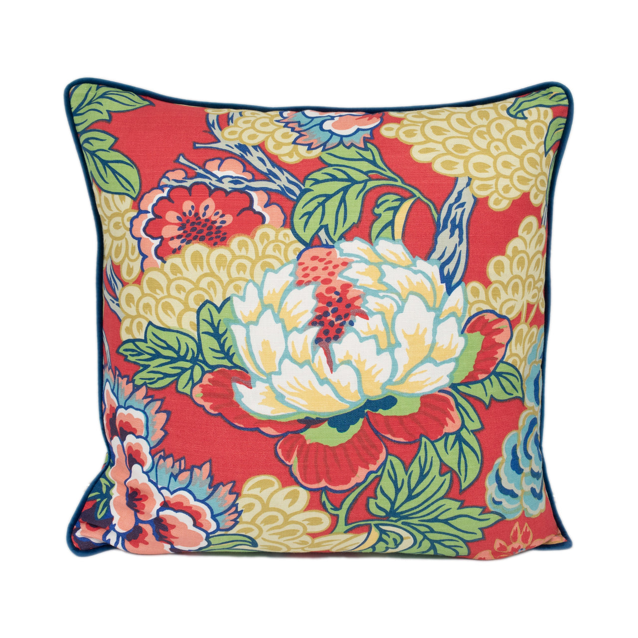 Thibaut - Honshu - Coral / Green - Large Scale Floral Japanese Garden Designer Cushion Cover - Luxury Throw Pillow - Handmade Home Decor