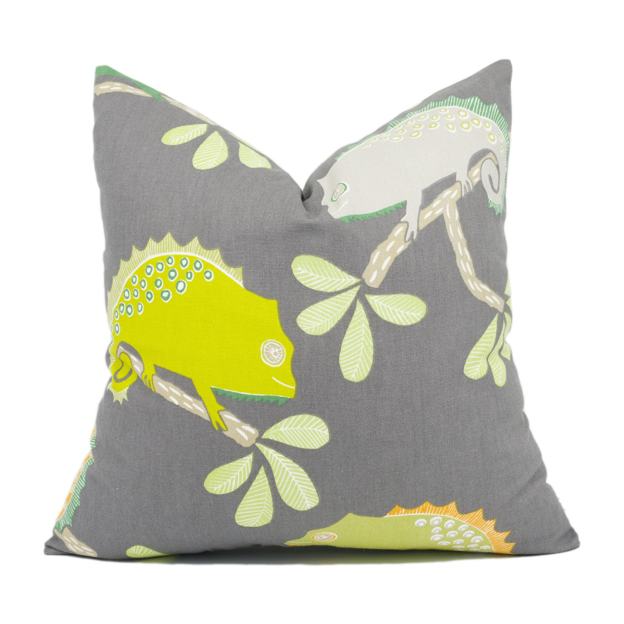 Scion - Calmer Chameleon - Moss / Citrus / Charcoal - Funky Chameleon Cushion Cover - Handmade Throw Pillow Designer Home Decor