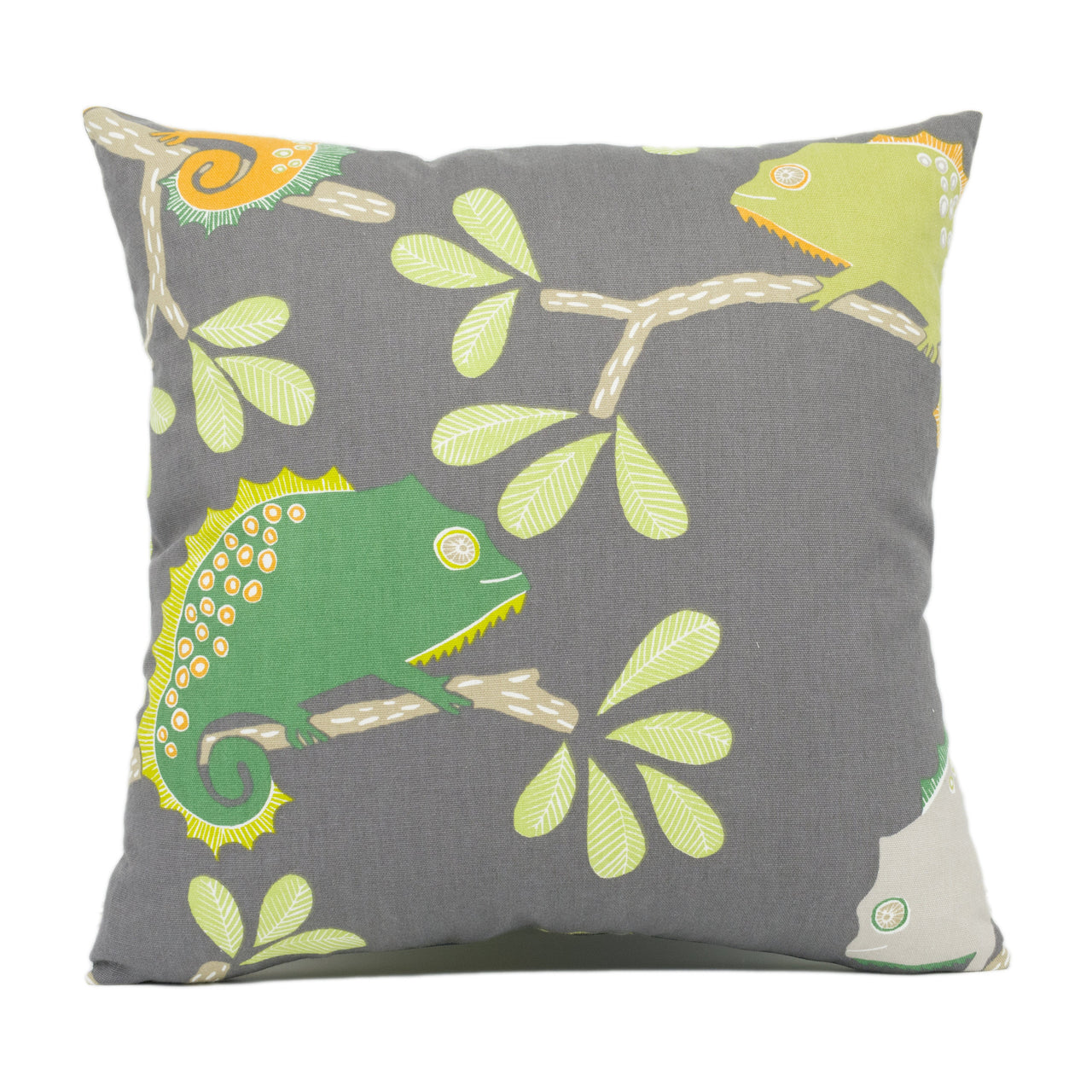 Scion - Calmer Chameleon - Moss / Citrus / Charcoal - Funky Chameleon Cushion Cover - Handmade Throw Pillow Designer Home Decor