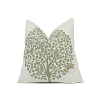 Thumbnail for Sanderson - Bay Tree - Celadon - Stylized Tree and Embroidered Bird Cushion Cover - Handmade Throw Pillow - Designer Home Décor