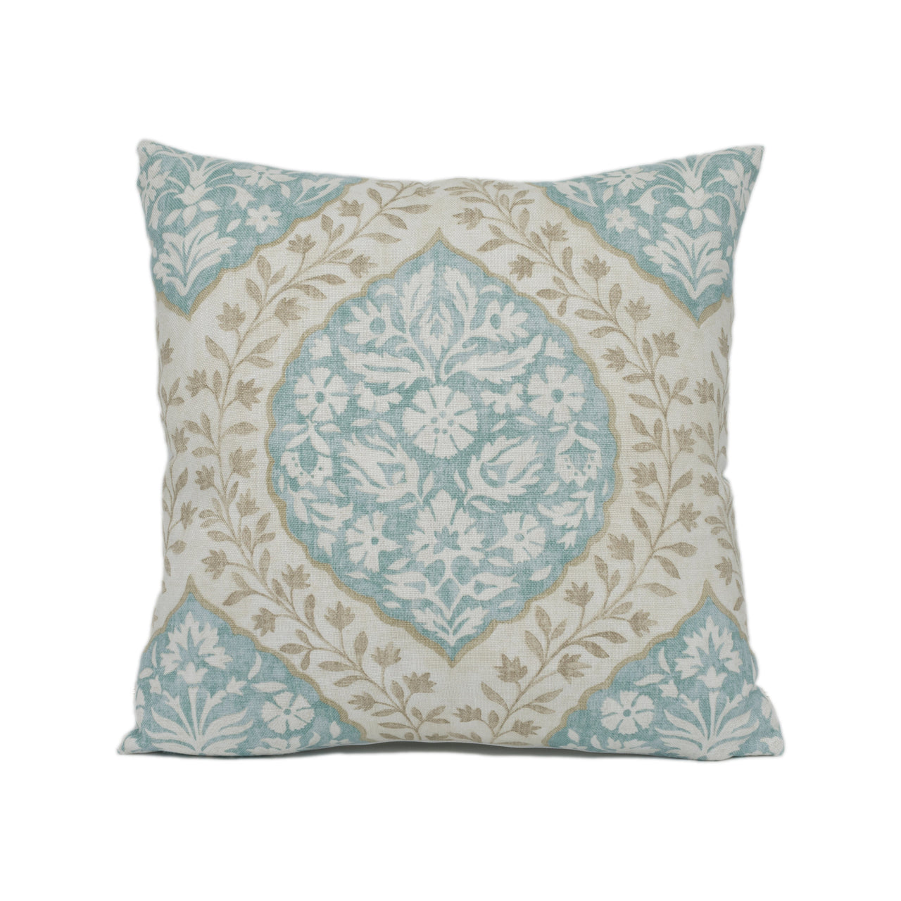 Nina Campbell - Marguerite - Aqua / Taupe -  Floral Cartouche Trellis Cushion Cover - Handmade Throw Pillow - Designer Home Décor