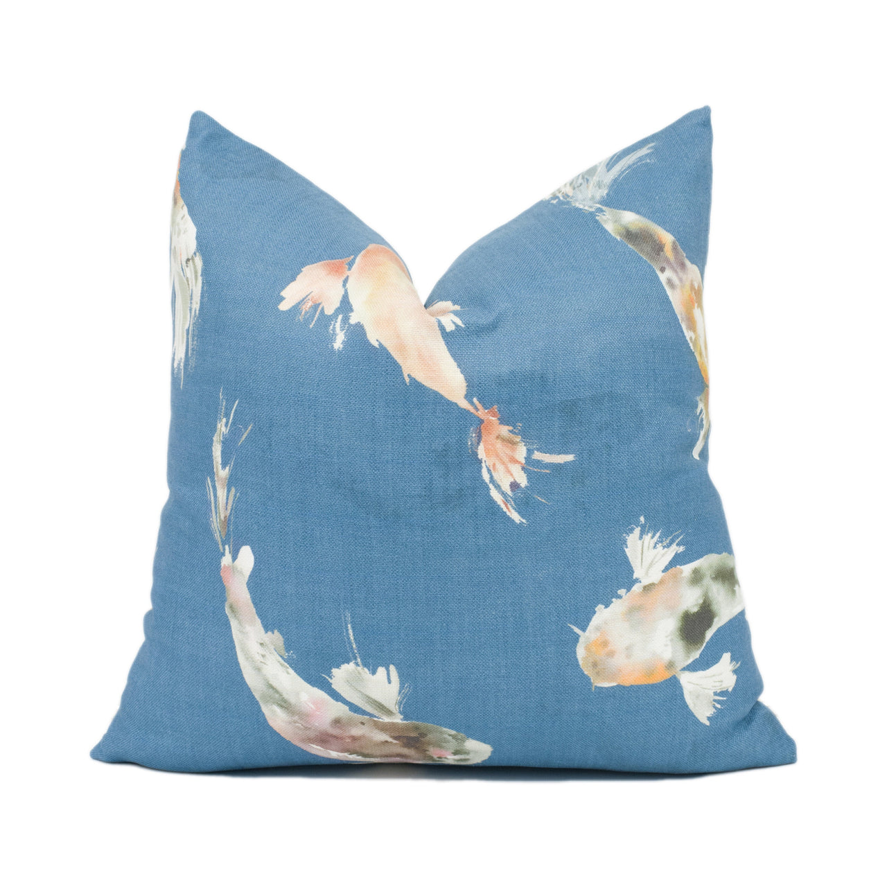 Voyage - Koi Carp - Cobalt - Painterly Watercolour Japanese Fish Pond Cushion Cover - Handmade Throw Pillow - Designer Home Décor