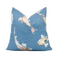 Thumbnail for Voyage - Koi Carp - Cobalt - Painterly Watercolour Japanese Fish Pond Cushion Cover - Handmade Throw Pillow - Designer Home Décor