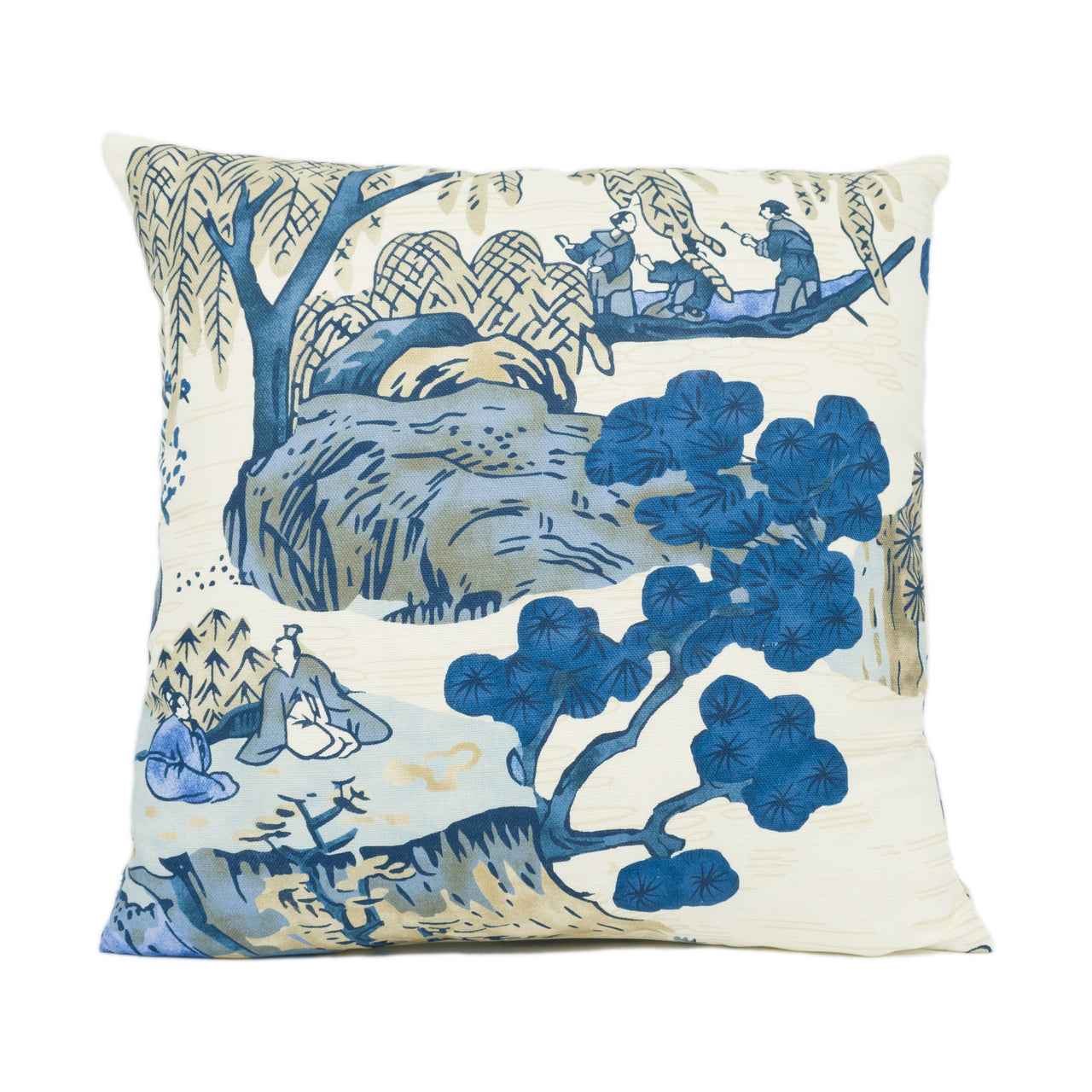 Thibaut - Asian Scenic - Blue and Beige - Chic Chinoiserie Inspired Cushion Cover - Handmade Throw Pillow - Designer Home Décor