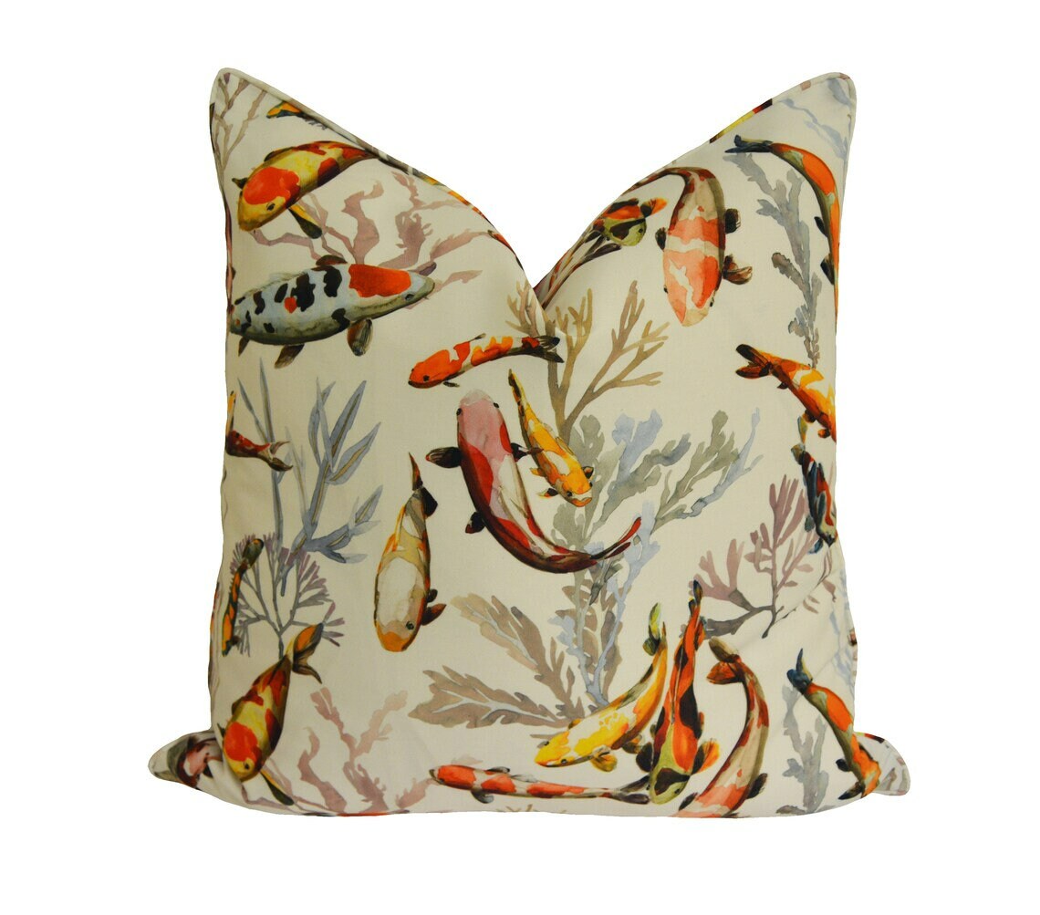 Manuel Canovas - Salina - Ocre - Elegant Asiatic Koi Carp Designer Cushion Cover - Handmade Throw Pillow - Designer Home Decor