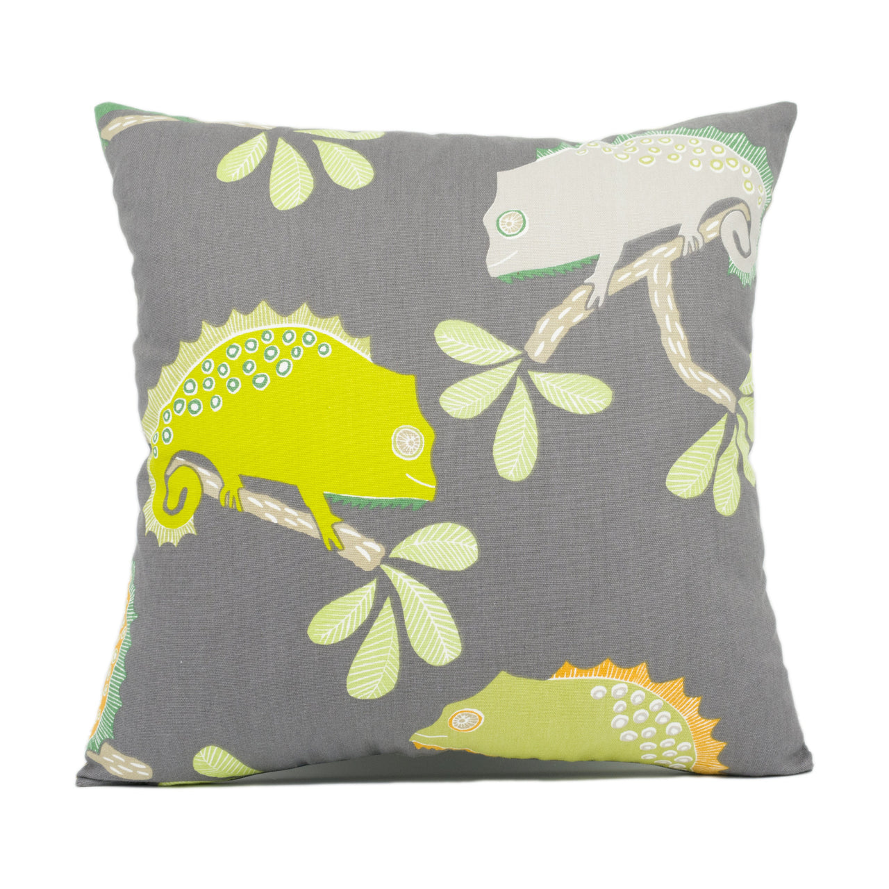 Scion - Calmer Chameleon - Moss / Citrus / Charcoal - Funky Chameleon Cushion Cover - Handmade Throw Pillow Designer Home Decor