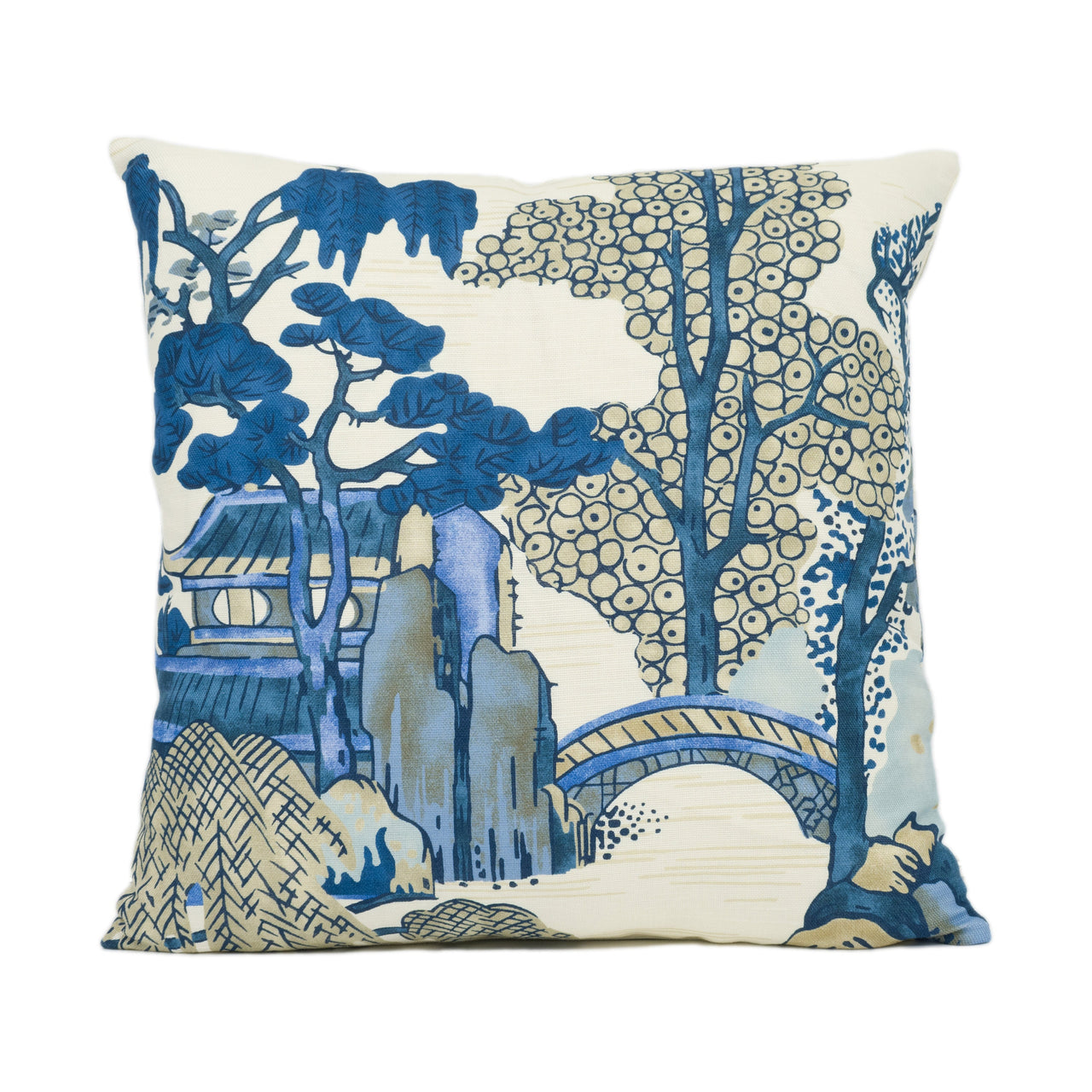 Thibaut - Asian Scenic - Blue and Beige - Chic Chinoiserie Inspired Cushion Cover - Handmade Throw Pillow - Designer Home Décor