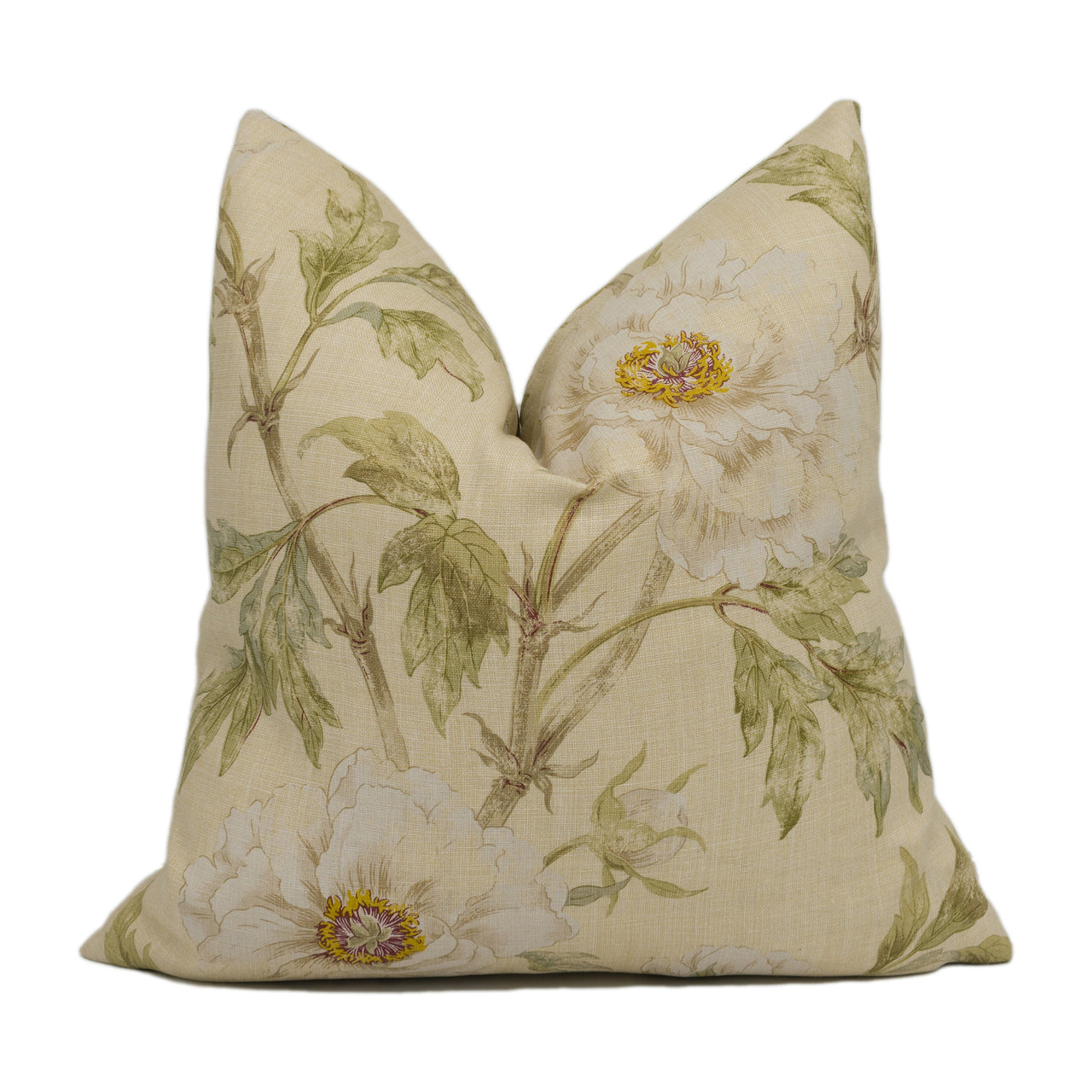 Colefax and Fowler - Tree Peony - Ivory / Leaf - Traditional Chinese Floral Designer Cushion Cover - Handmade Throw Pillow Luxury Home Décor