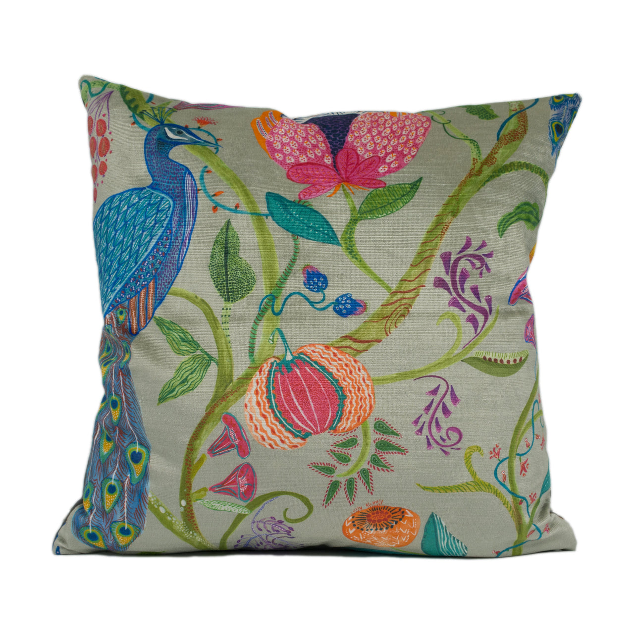 Voyage - Barabadur Velvet - Summer - Exuberant Tree of Life Peacock Cushion Cover - Handmade Throw Pillow - Designer Home Décor