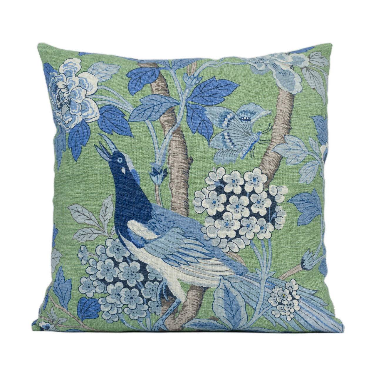 GP & J Baker - Hydrangea Bird - Emerald / Blue - Exotic Chinese Inspired Cushion Cover - Handmade Throw Pillow - Designer Home Décor