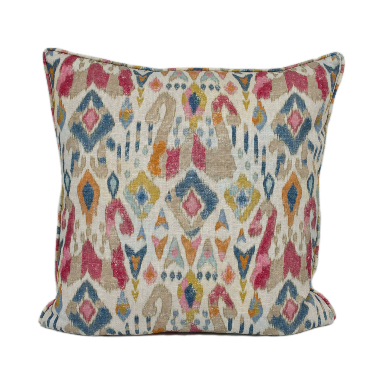 Jane Churchill - Jaru - Red / Multi - Exuberant Antique Ikat Designer Cushion Cover -Handmade Throw Pillow - Luxury Home Décor