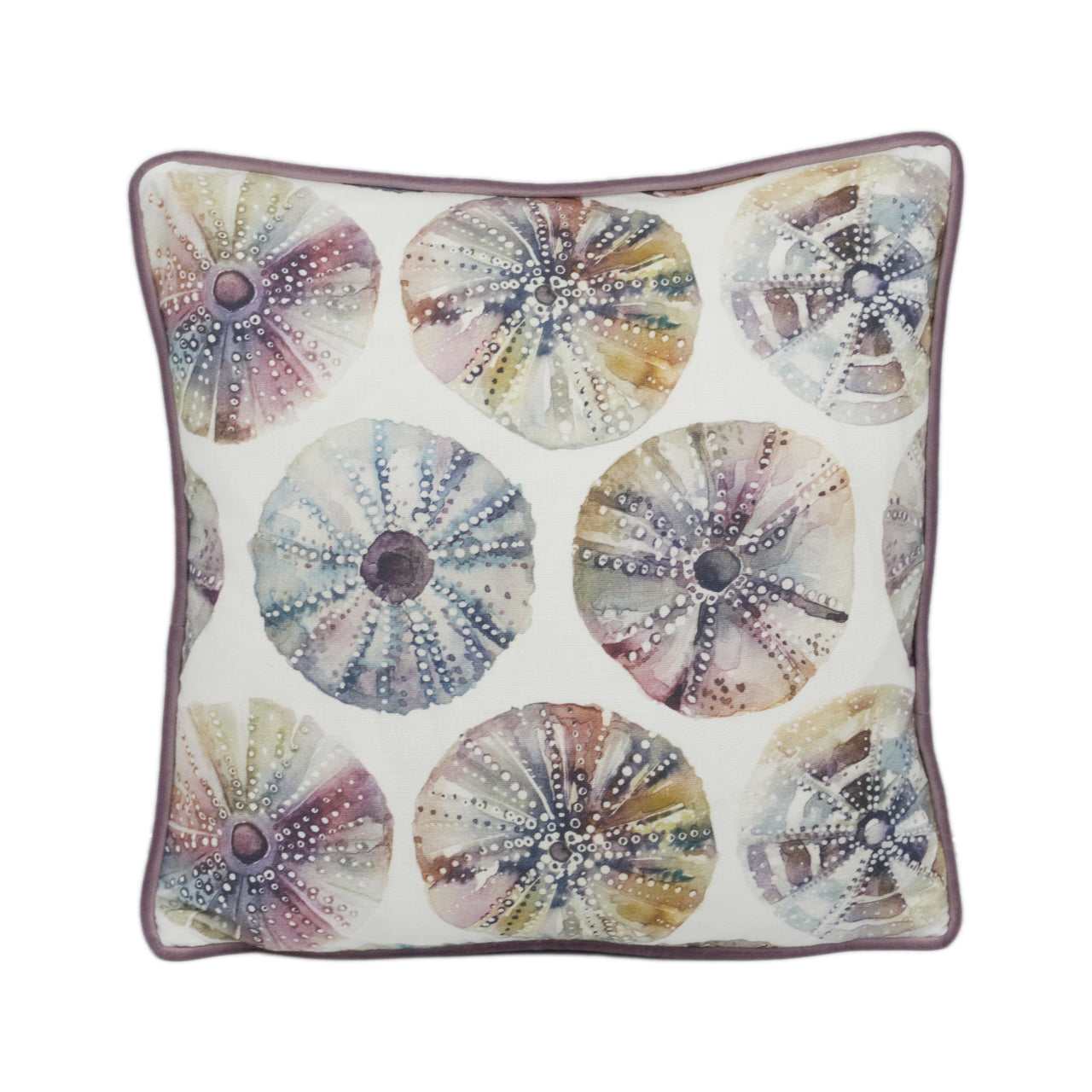 Voyage - Sea Urchins - Abalone - Painterly Watercolour Seaside Contrast Piped Cushion Cover - Handmade Throw Pillow - Designer Home Décor