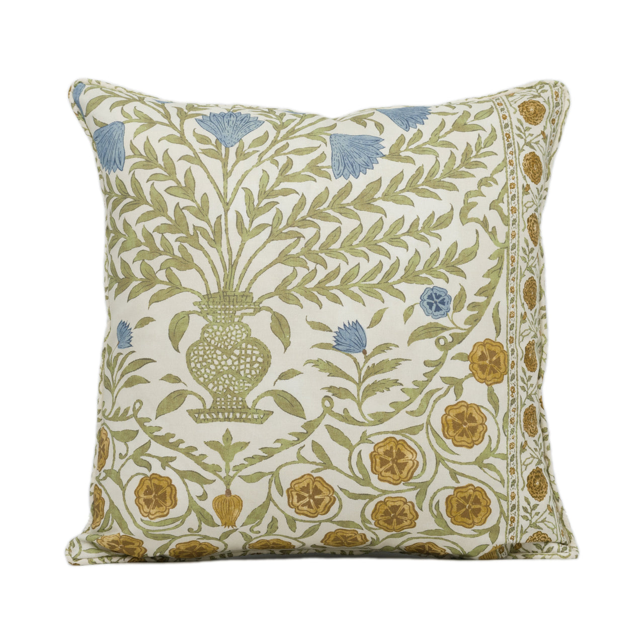 Oscar De La Renta for Lee Jofa - Sameera - Sapphire / Gold - Exotic Floral Cushion Cover - Self Piped Throw Pillow - Designer Home Décor