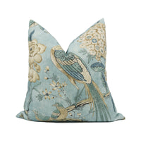 Thumbnail for Anna French x Thibaut - Villeneuve - Aqua - Antique Avant Garde Bird Designer Cushion Cover - Luxury Throw Pillow - Handmade Home Decor