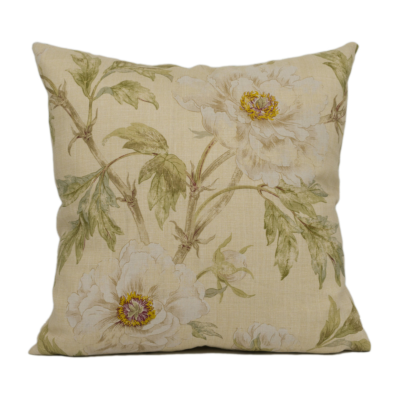 Colefax and Fowler - Tree Peony - Ivory / Leaf - Traditional Chinese Floral Designer Cushion Cover - Handmade Throw Pillow Luxury Home Décor