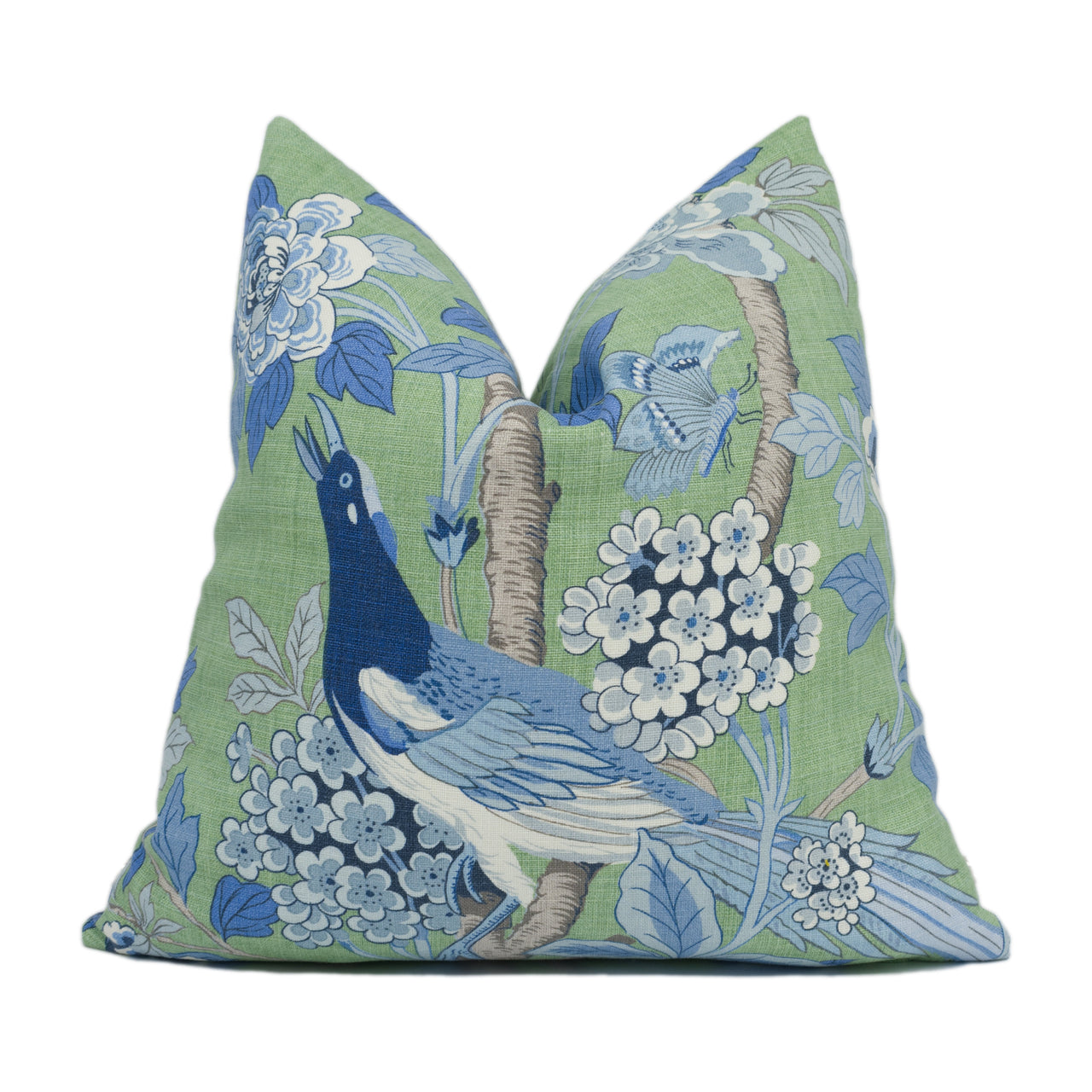 GP & J Baker - Hydrangea Bird - Emerald / Blue - Exotic Chinese Inspired Cushion Cover - Handmade Throw Pillow - Designer Home Décor