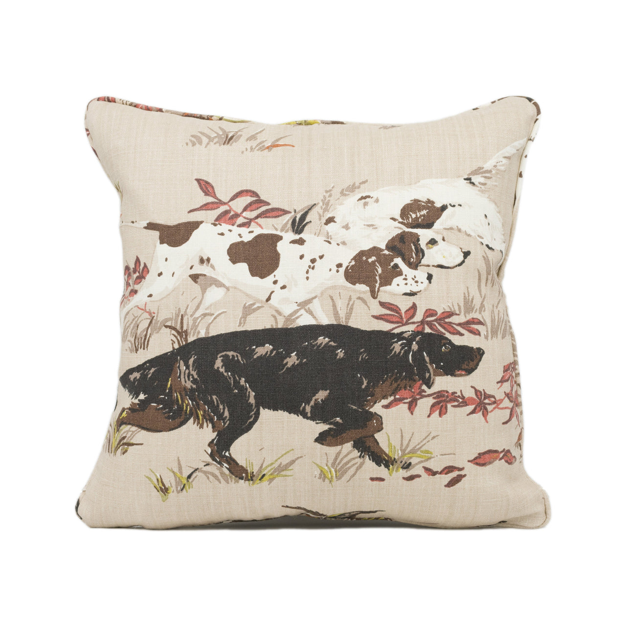 Schumacher - Pointers - Tan - Classic Hunting Dog Scene Piped Cushion Cover - Handmade Throw Pillow - Designer Home Décor