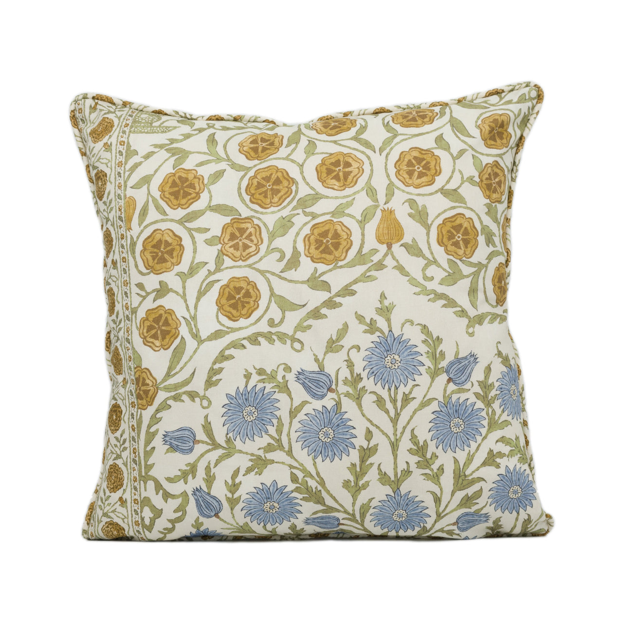 Oscar De La Renta for Lee Jofa - Sameera - Sapphire / Gold - Exotic Floral Cushion Cover - Self Piped Throw Pillow - Designer Home Décor