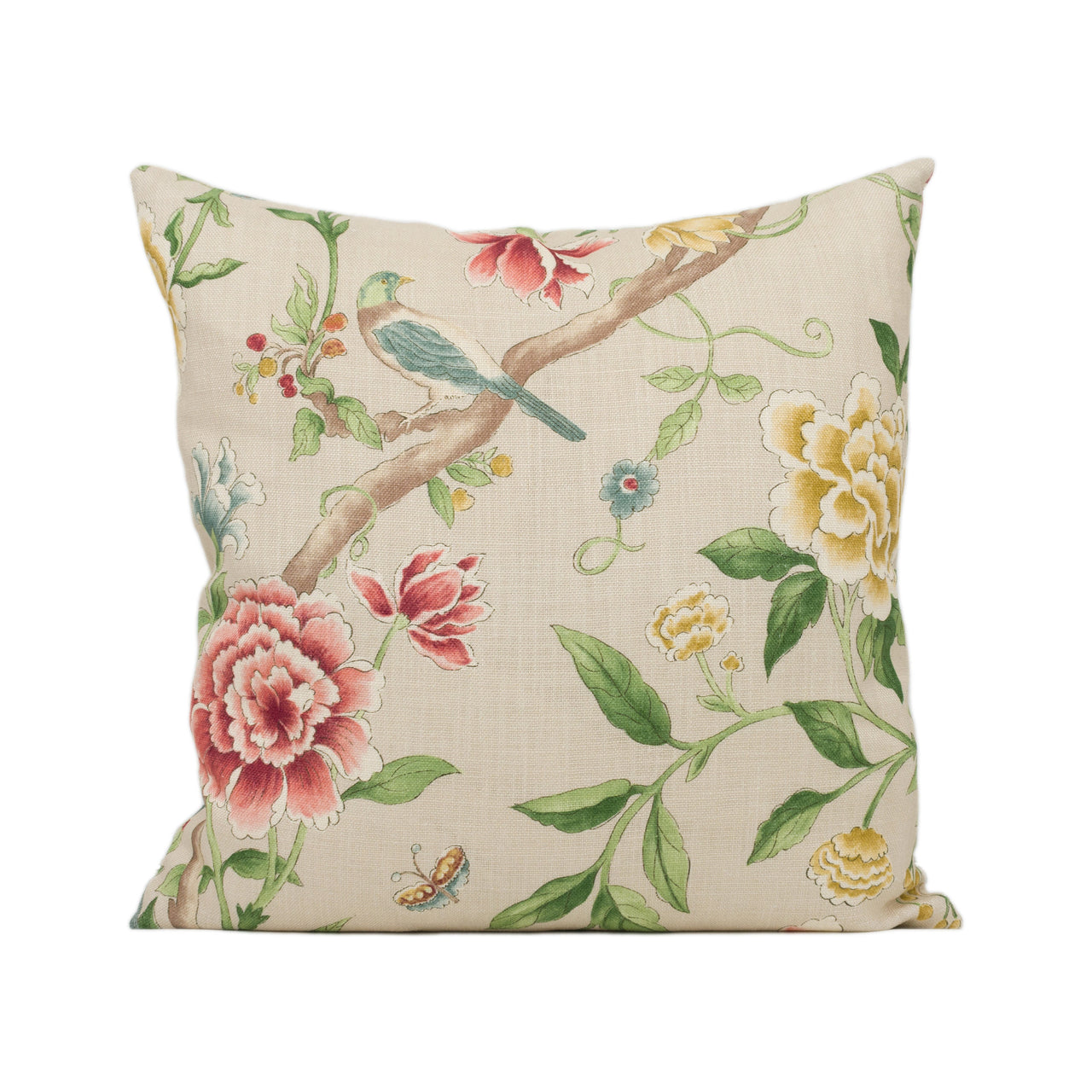 Sanderson - Porcelain Garden - Red / Beige - Delicate Floral and Bird Cushion Cover - Handmade Throw Pillow - Designer Home Décor