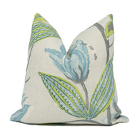 Thumbnail for Vervain - La Mairise - 01 - Linen, Green, Aqua / Teal - Stunning Modern Floral Cushion Cover - Handmade Throw Pillow - Designer Home Décor