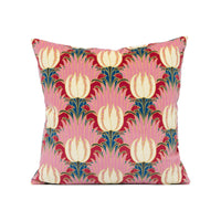 Thumbnail for Sanderson - Tulip and Bird - Amaranth & Blush - Bold Arts and Crafts Velvet Cushion Cover - Handmade Throw Pillow - Designer Home Décor