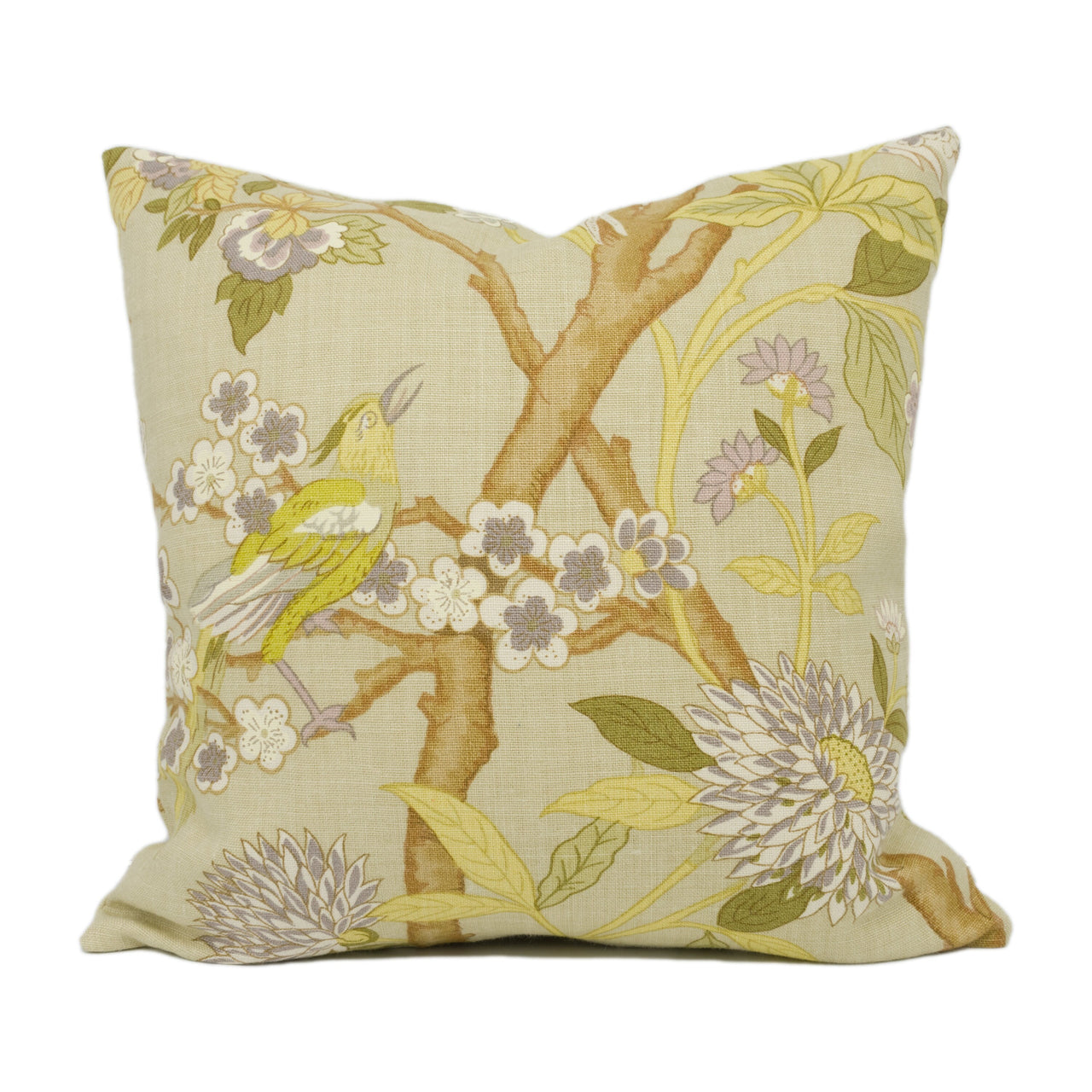 GP & J Baker - Hydrangea Bird - Taupe / Mauve - Exotic Chinese Inspired Cushion Cover - Handmade Throw Pillow - Designer Home Décor