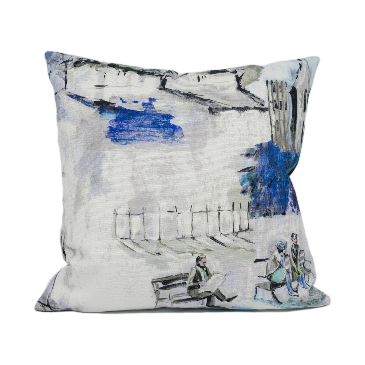 Prestigious - Walk in the Park - Sapphire - Large Scale Painted City Scene - Cushion Cover - Handmade Throw Pillow - Designer Home Décor