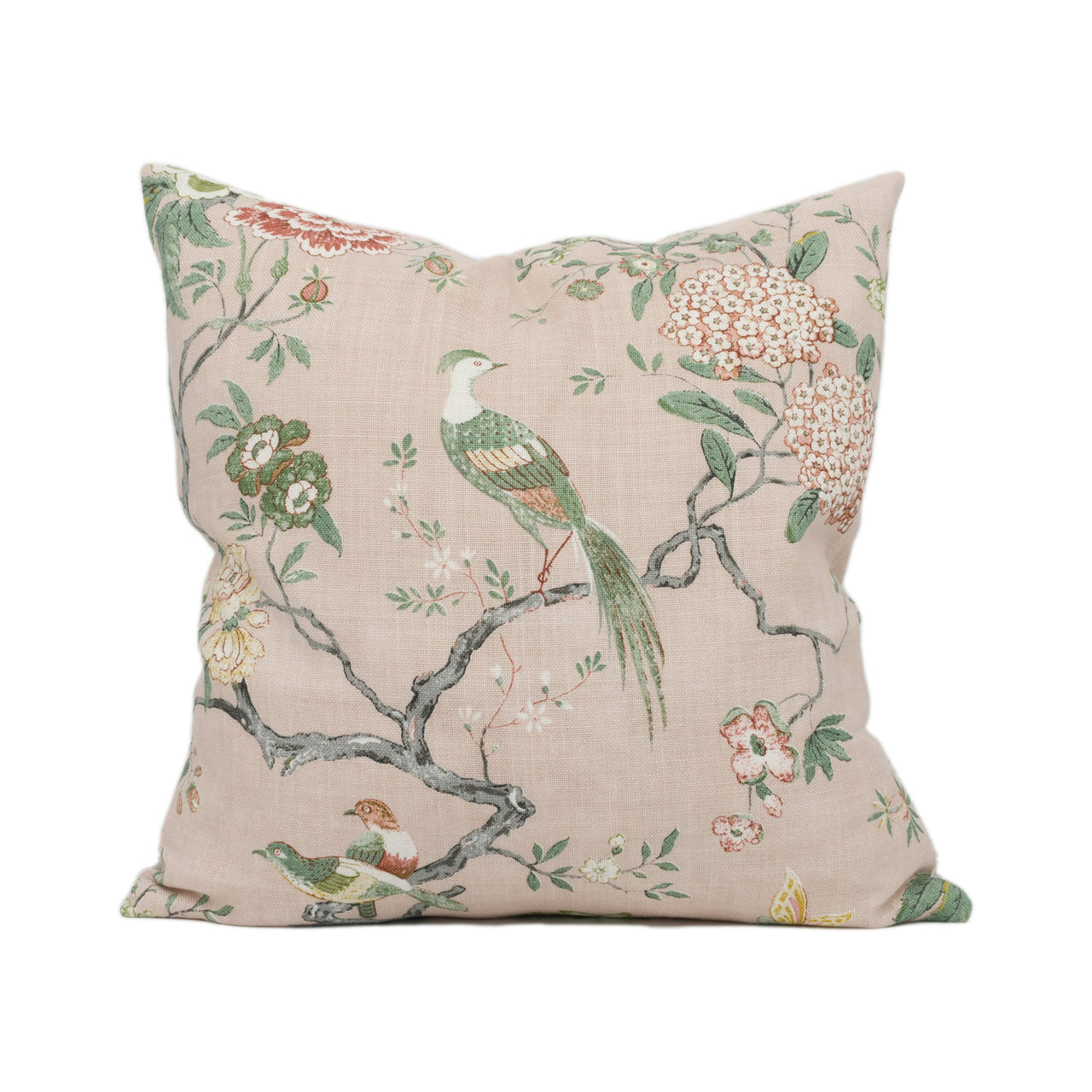 GP & J Baker - Oriental Bird - Blush - Exotic Floral Tree Chinoiserie Designer Cushion Cover - Handmade Throw Pillow - Lemon Home Décor