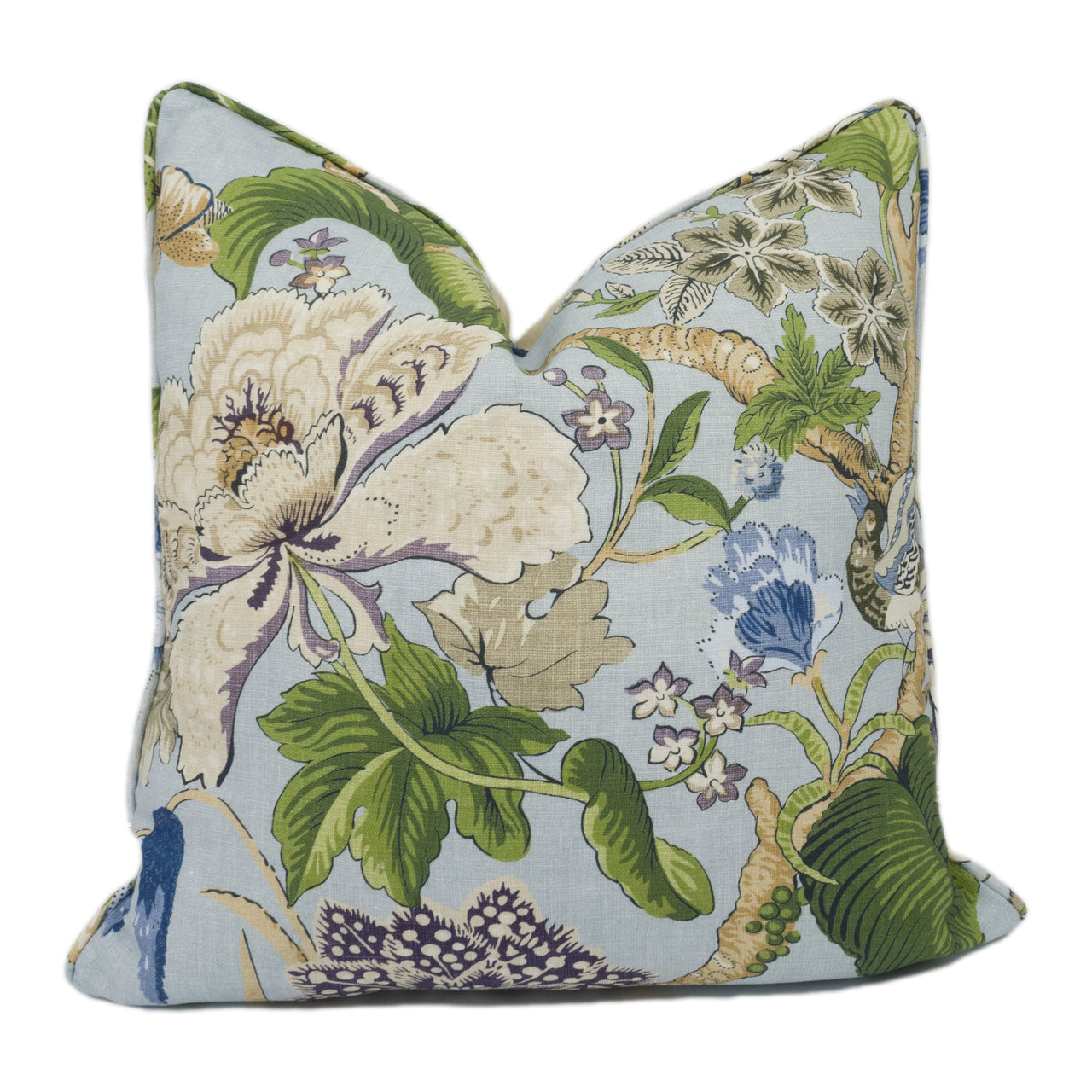 Thibaut - Hill Garden - Spa Blue - Traditional Self Piped Floral Cushion Cover - Handmade Throw Pillow - Designer Home Décor