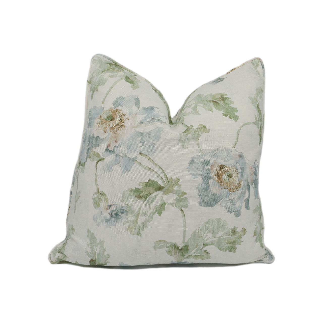 Colefax and Fowler - Meriden - Blue / Green - Classic Floral Poppy Bloom Cushion Cover - Handmade Throw Pillow - Designer Home Décor