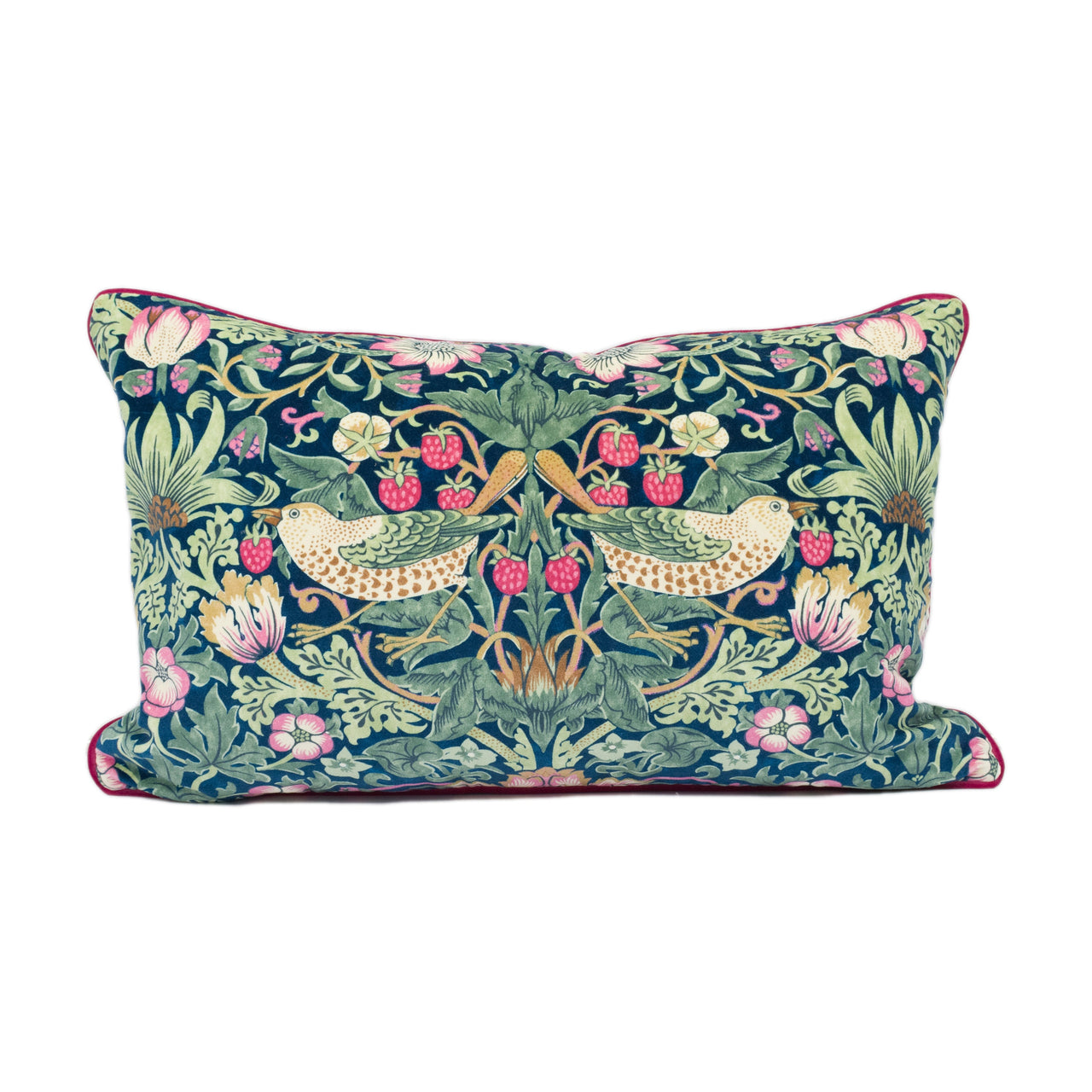 William Morris - Strawberry Thief Velvet - Indigo / Moss / Persian Pink - Iconic Morris Designer Cushion Cover - Handmade Throw Pillow