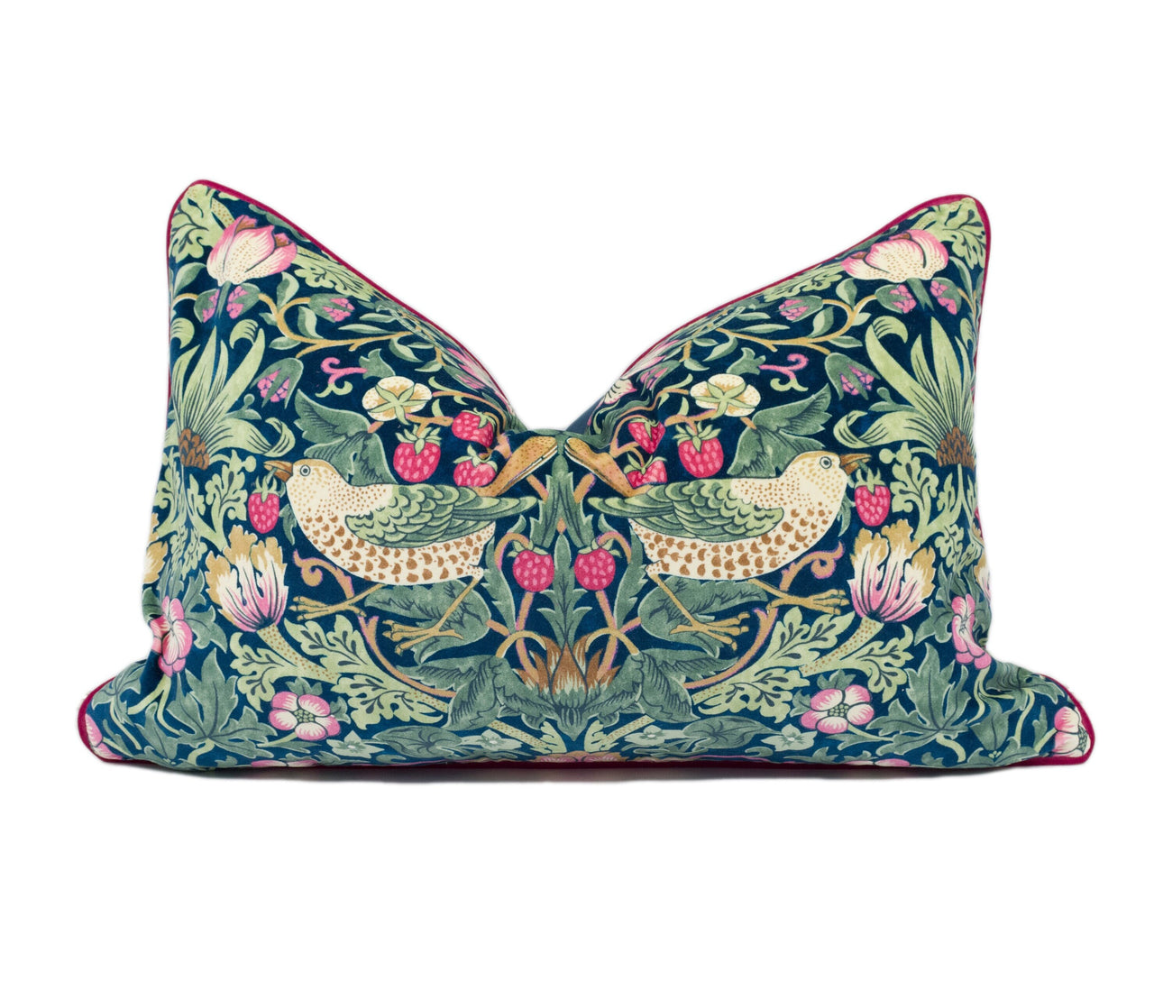 William Morris - Strawberry Thief Velvet - Indigo / Moss / Persian Pink - Iconic Morris Designer Cushion Cover - Handmade Throw Pillow