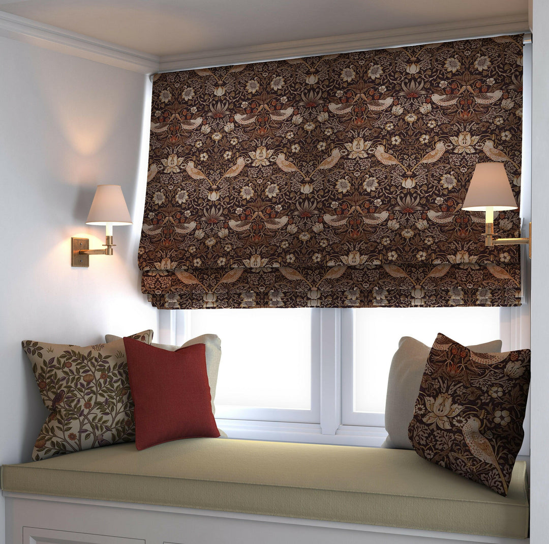 William Morris - Strawberry thief - Grape / Gold - Made To Measure Professionally Made Roman Blind.