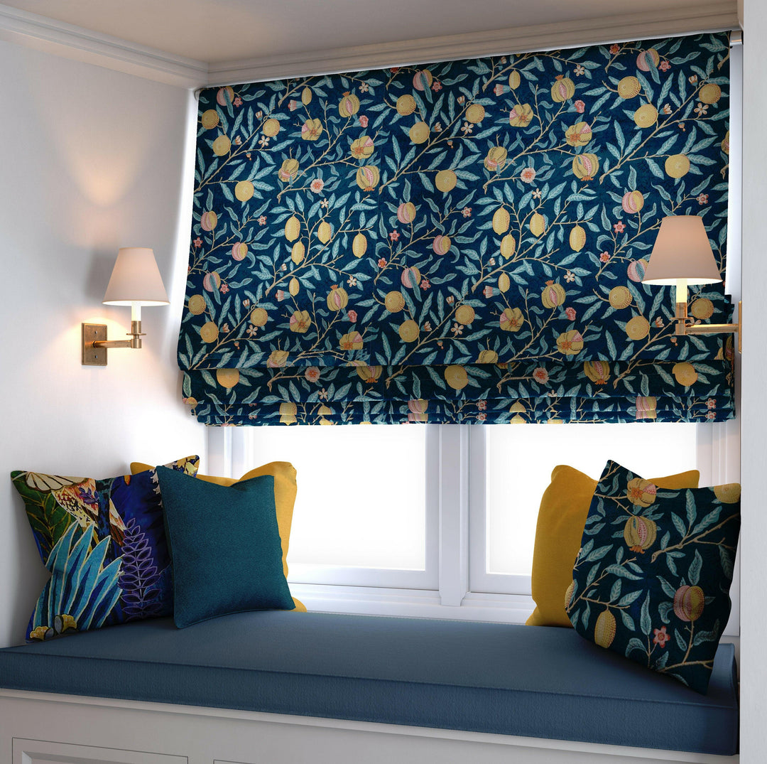 William Morris - Fruit Velvet - Indigo / Slate - Made To Measure Professionally Made Roman Blind.