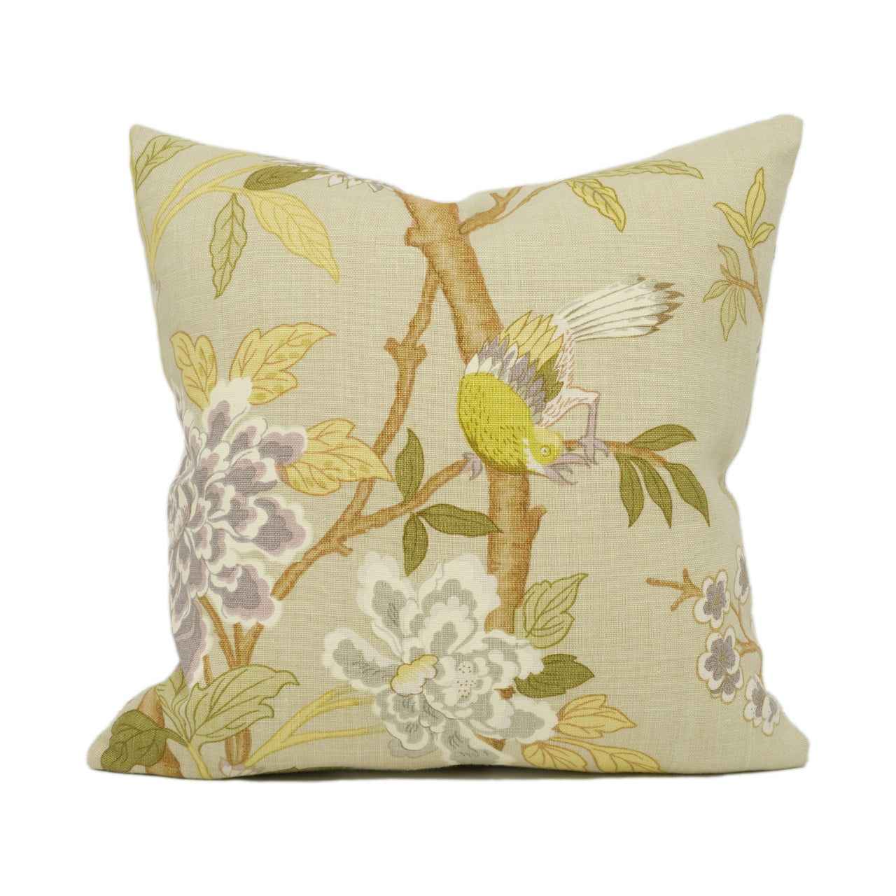 GP & J Baker - Hydrangea Bird - Taupe / Mauve - Exotic Chinese Inspired Cushion Cover - Handmade Throw Pillow - Designer Home Décor