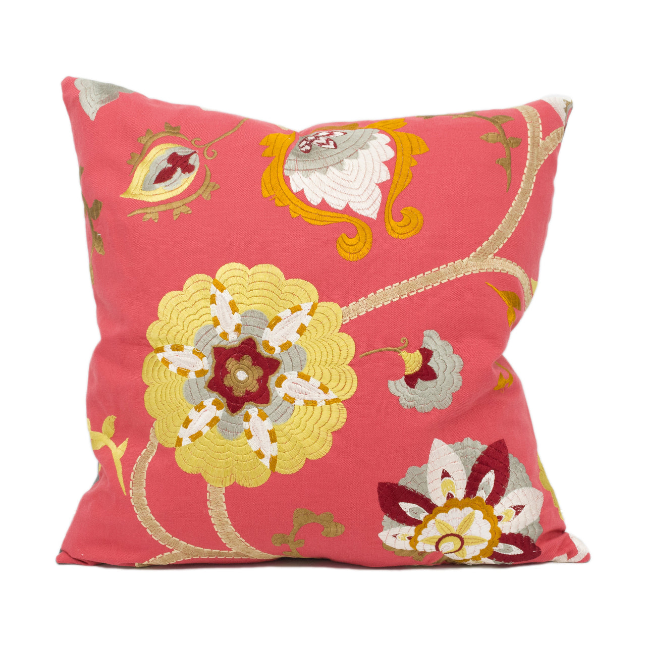 Jane Churchill - Pasillo - Red - Bright Embroidered Floral Vine Cushion Cover - Handmade Throw Pillow - Designer Home Décor