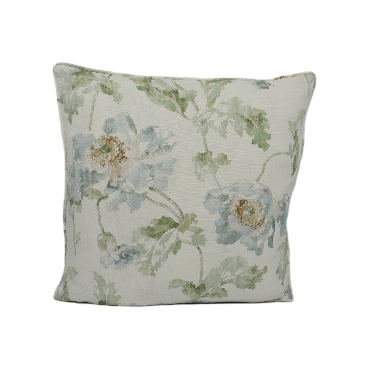 Colefax and Fowler - Meriden - Blue / Green - Classic Floral Poppy Bloom Cushion Cover - Handmade Throw Pillow - Designer Home Décor